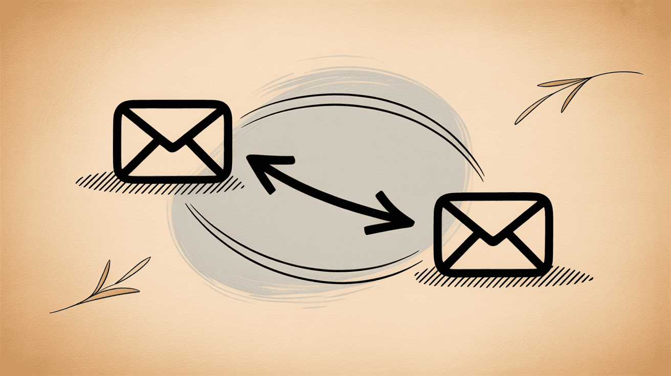 Email reply communication flow showing one-to-one message exchange between sender and recipient